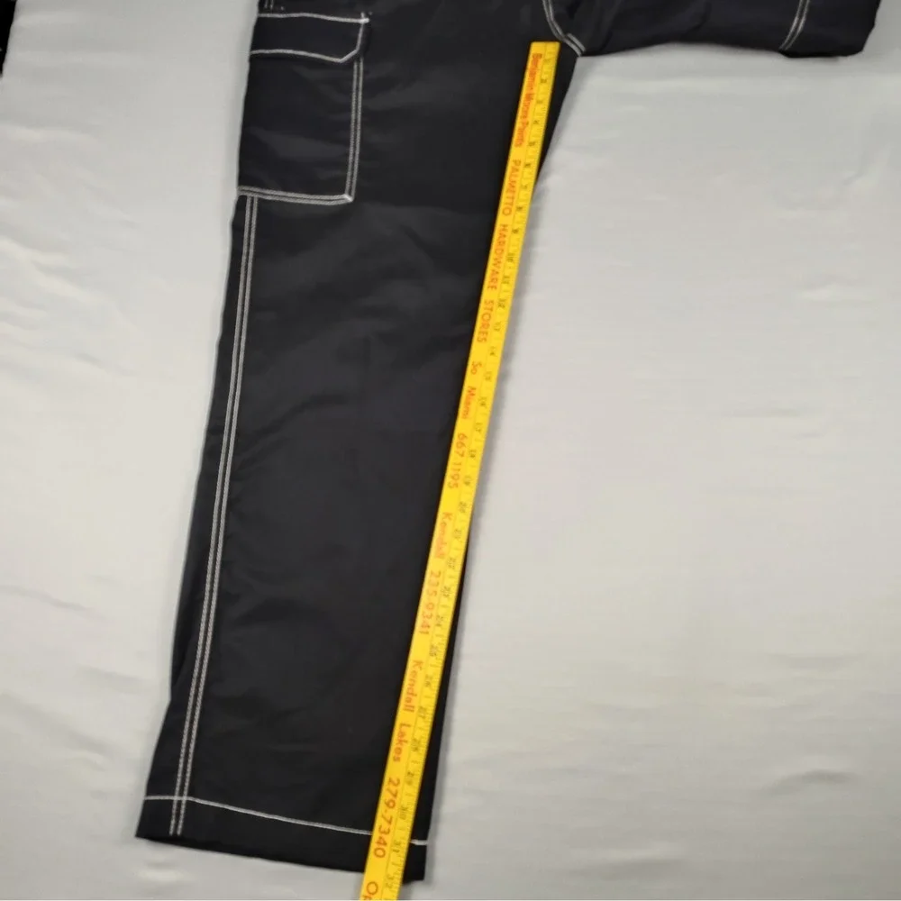 NWT True Religion Cargo Pants Mens 36x31.5 Black Straight White Contrast Stitch